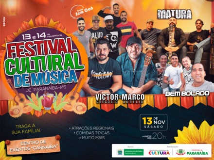 Vitor Gregório e Marco Aurélio, Grupo Sem Caô, Bem Bolado e Banda Matura agitarão o primeiro dia do Festival Cultural de Música de Paranaíba