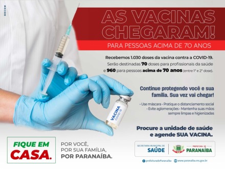 Paranaíba recebeu mais 1.030 doses da vacina contra COVID-19