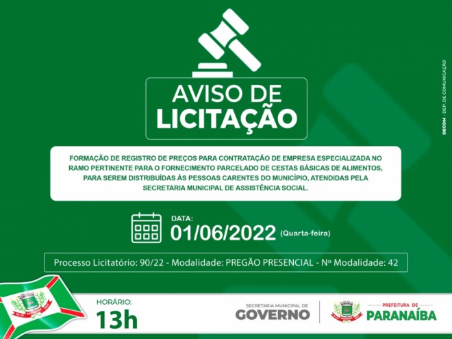 Prefeitura realizou pregão para fornecimento de cestas básicas 