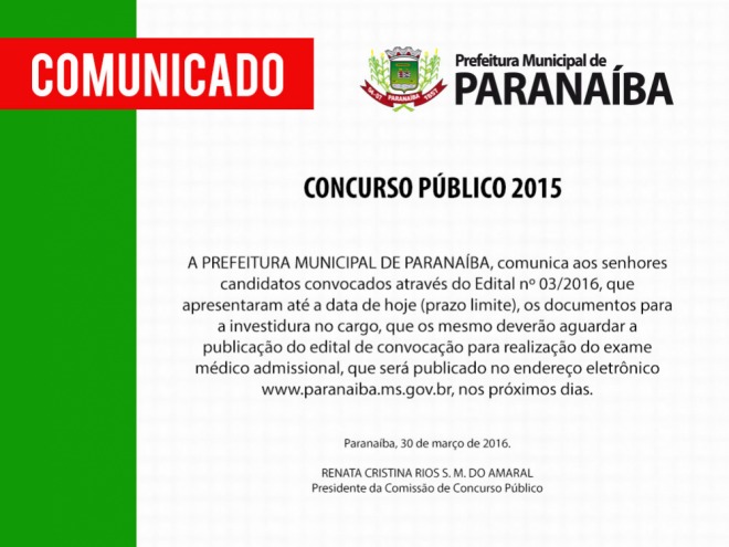 COMUNICADO - CONCURSO P�BLICO 2015